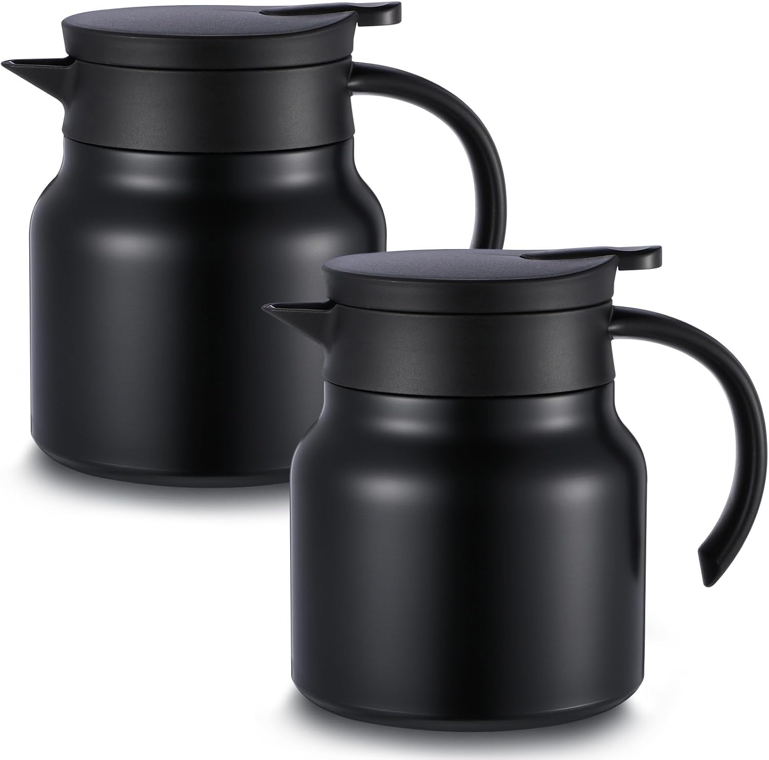 Double Wall Stainless Steel Thermal Coffee Carafe Set - Keeps Drinks Hot/Cold - Vacuum Insulated Teapot Dispenser - Great for Milk, Tea, Hot Chocolate - 2 Pack (Black, 27 oz)