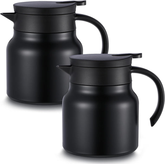 Double Wall Stainless Steel Thermal Coffee Carafe Set - Keeps Drinks Hot/Cold - Vacuum Insulated Teapot Dispenser - Great for Milk, Tea, Hot Chocolate - 2 Pack (Black, 27 oz)