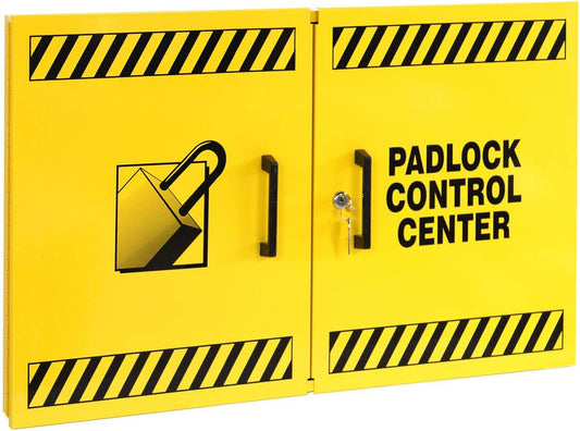 Double Wide Yellow Padlock Control Center for Secure Storage - Windy City Cabinet Lockout Tagout Kit