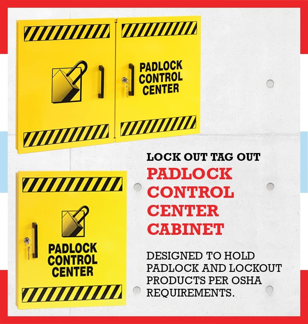 Double Wide Yellow Padlock Control Center for Secure Storage - Windy City Cabinet Lockout Tagout Kit