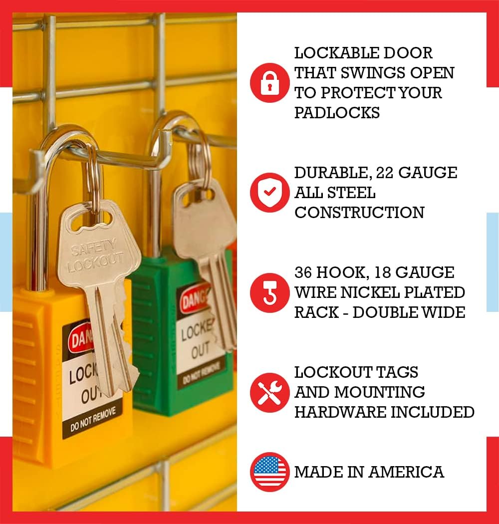 Double Wide Yellow Padlock Control Center for Secure Storage - Windy City Cabinet Lockout Tagout Kit