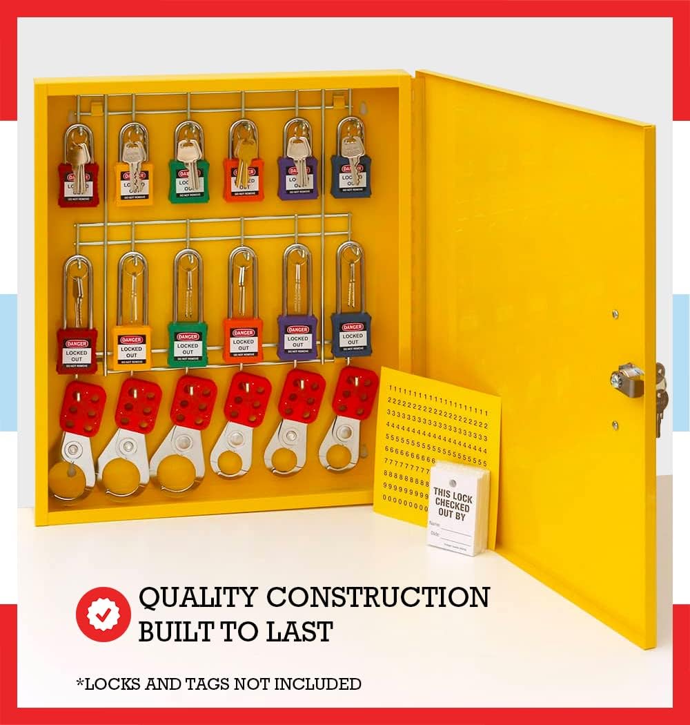 Double Wide Yellow Padlock Control Center for Secure Storage - Windy City Cabinet Lockout Tagout Kit