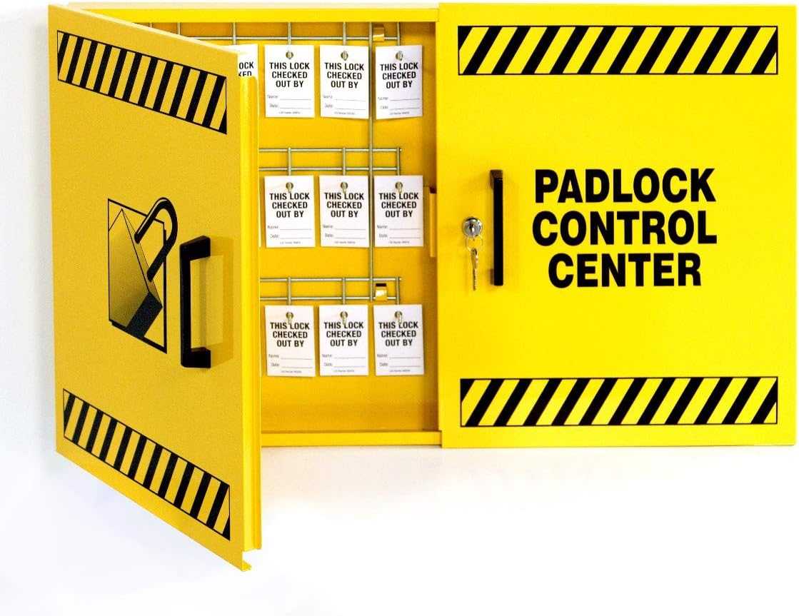 Double Wide Yellow Padlock Control Center for Secure Storage - Windy City Cabinet Lockout Tagout Kit
