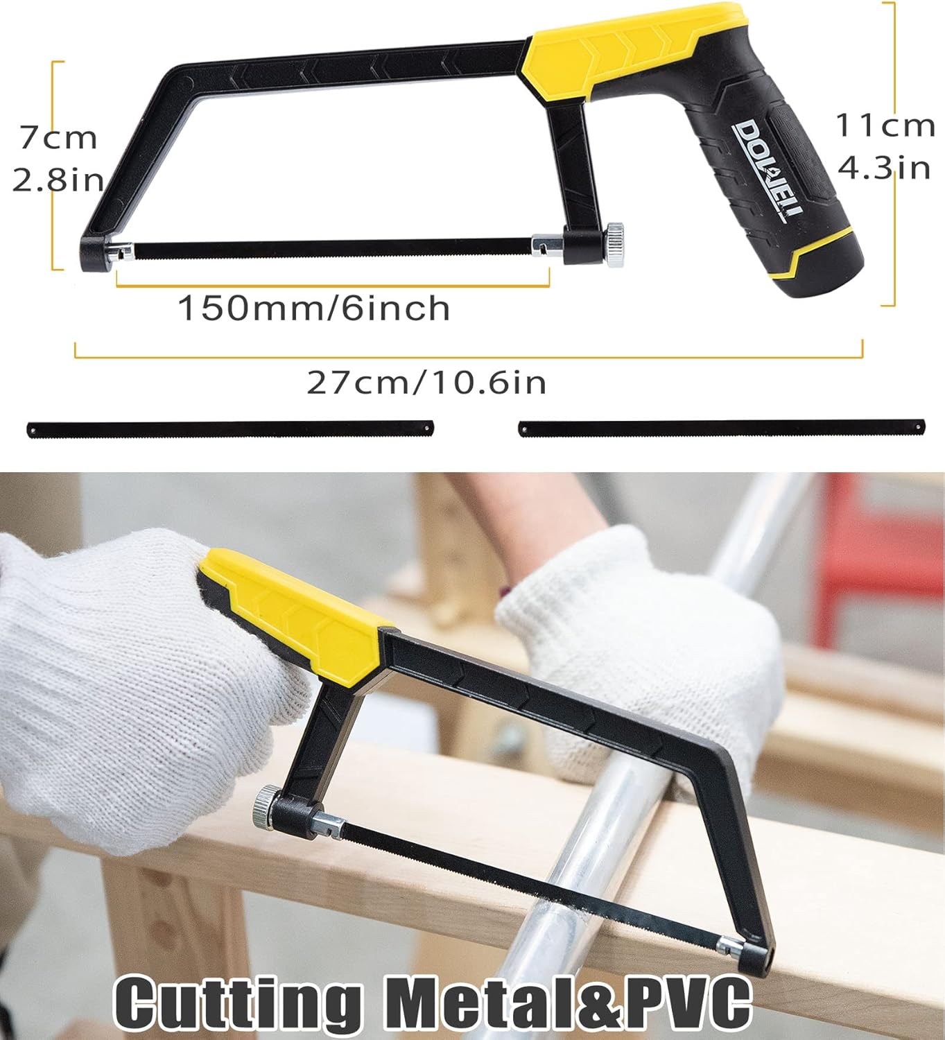 DOWELL Heavy Duty Hacksaw Frame Set with Blades - 12-inch, 10-inch, 6-inch Handsaw for Metal, Wood, PVC Pipes - Multi-function Hand Saw
