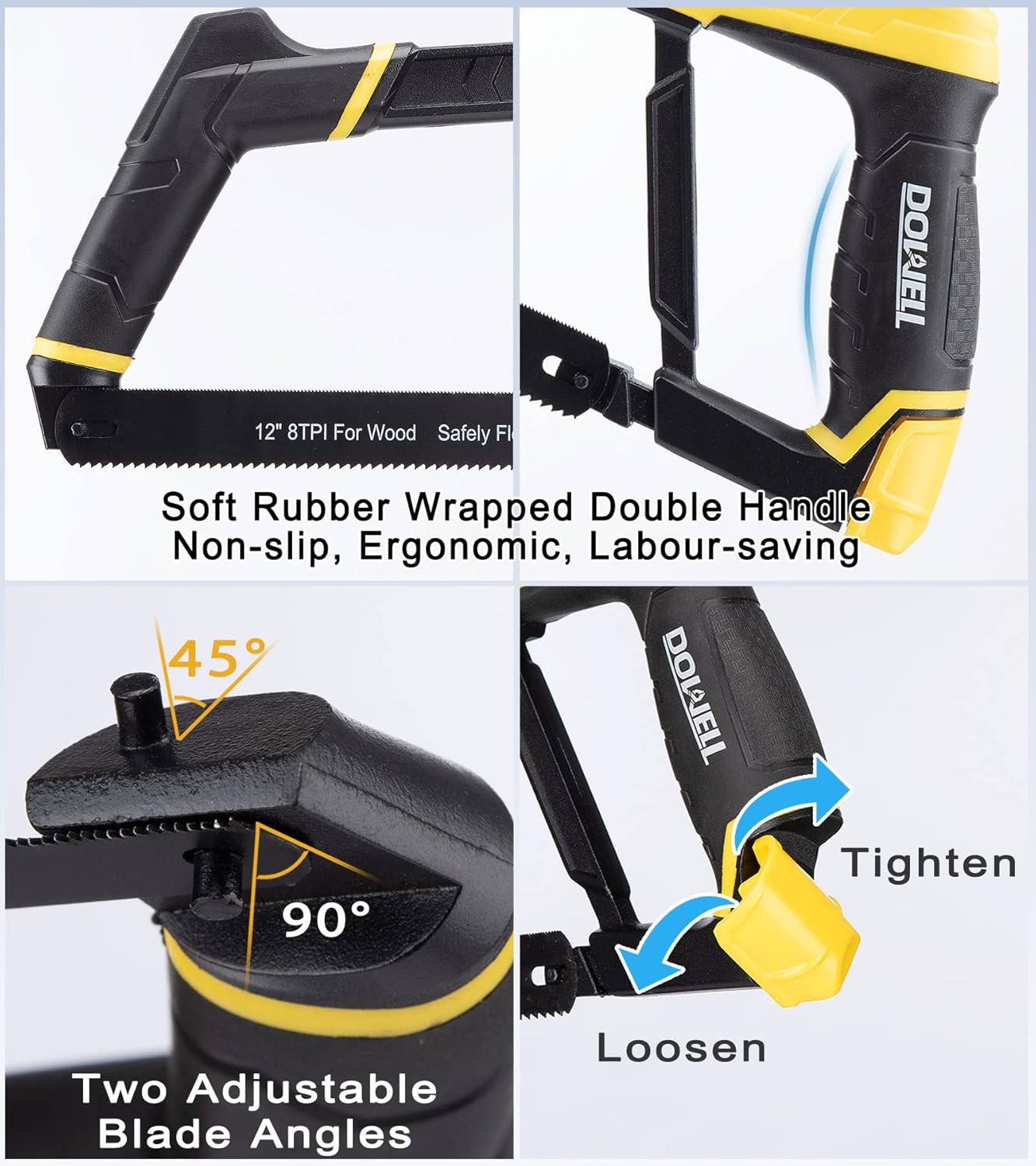 DOWELL Heavy Duty Hacksaw Frame Set with Blades - 12-inch, 10-inch, 6-inch Handsaw for Metal, Wood, PVC Pipes - Multi-function Hand Saw