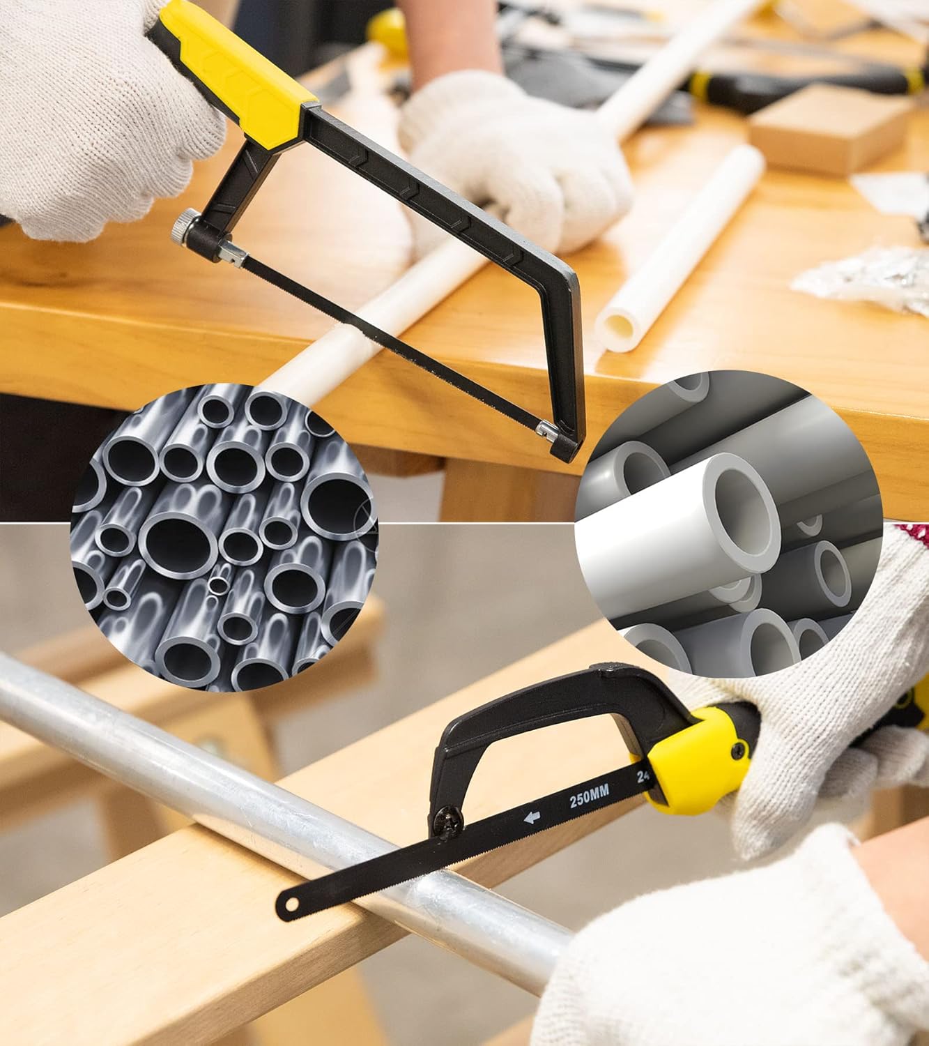 DOWELL Heavy Duty Hacksaw Frame Set with Blades - 12-inch, 10-inch, 6-inch Handsaw for Metal, Wood, PVC Pipes - Multi-function Hand Saw