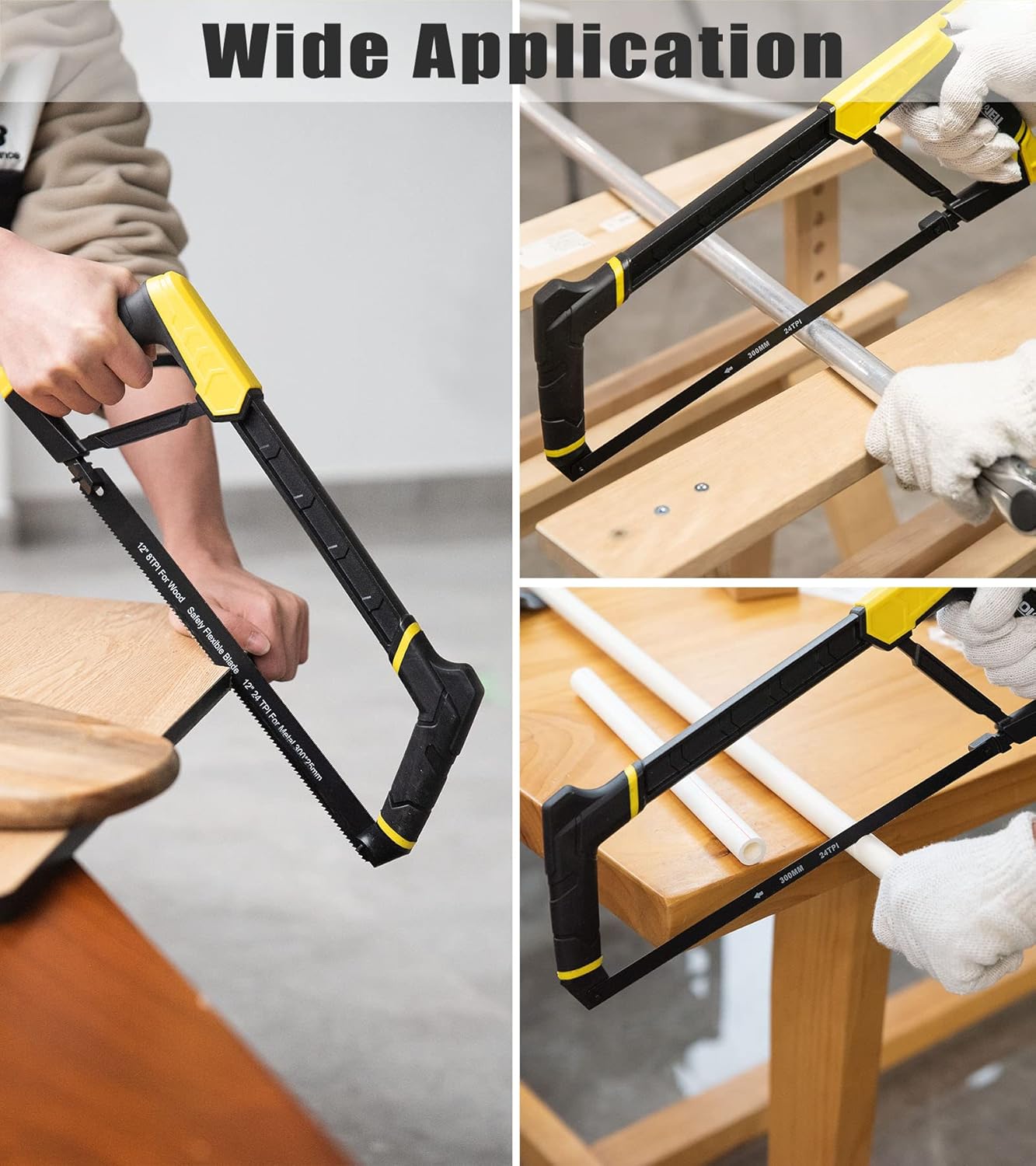 DOWELL Heavy Duty Hacksaw Frame Set with Blades - 12-inch, 10-inch, 6-inch Handsaw for Metal, Wood, PVC Pipes - Multi-function Hand Saw