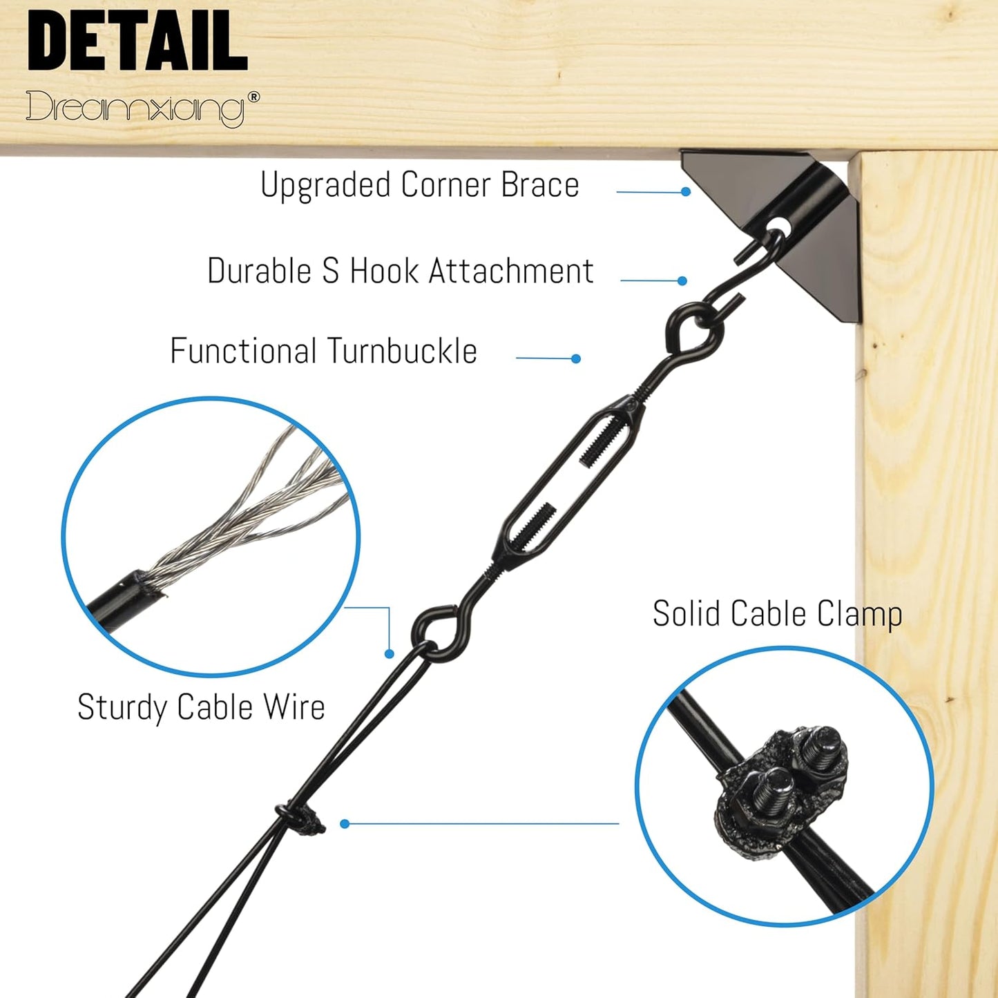 Dreamxiang Anti-Sagging Gate Support Cable Kit for Wooden Fence Gates - 2 Pack Black Steel Hardware Kit for Outdoor Door Repair