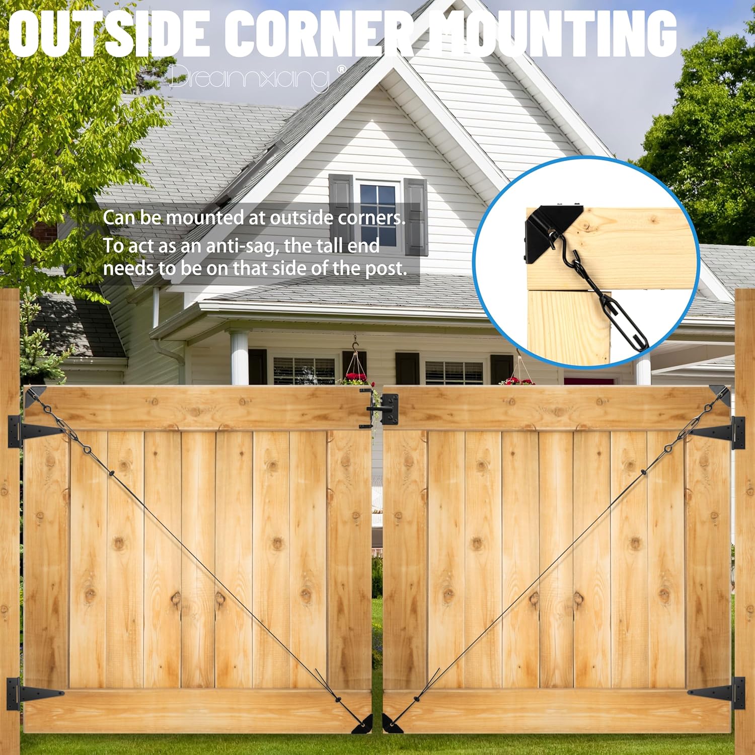 Dreamxiang Anti-Sagging Gate Support Cable Kit for Wooden Fence Gates - 2 Pack Black Steel Hardware Kit for Outdoor Door Repair