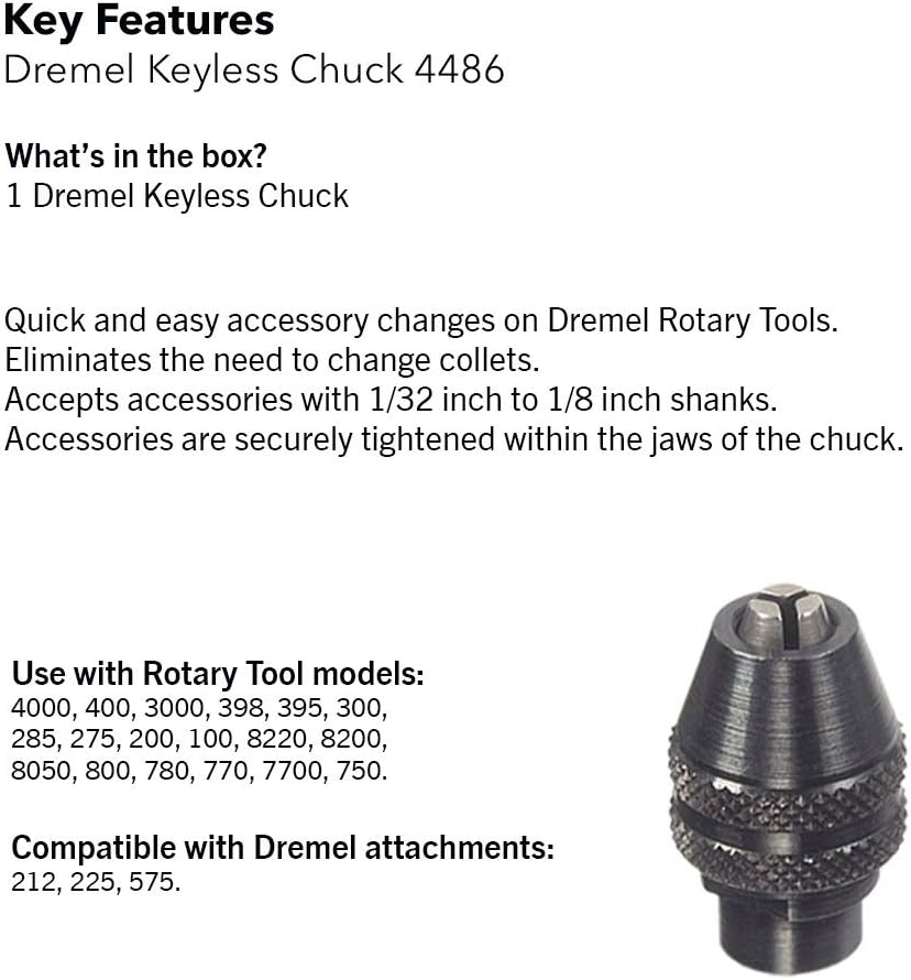 Dremel 4486 Keyless Chuck - Perfect for Rotary Tool Accessories with 1/32” to 1/8” Shank Sizes