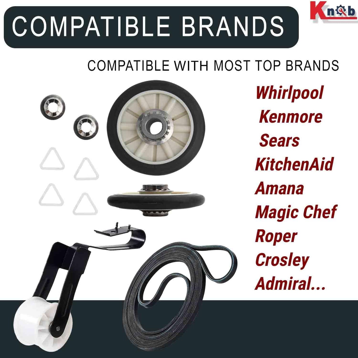 Dryer Repair Kit 4392065 with Belt, Drum Rollers, & Idler Pulley for Whirlpool, Kenmore, Roper, Inglis - Replaces 2014, 587636, 80046