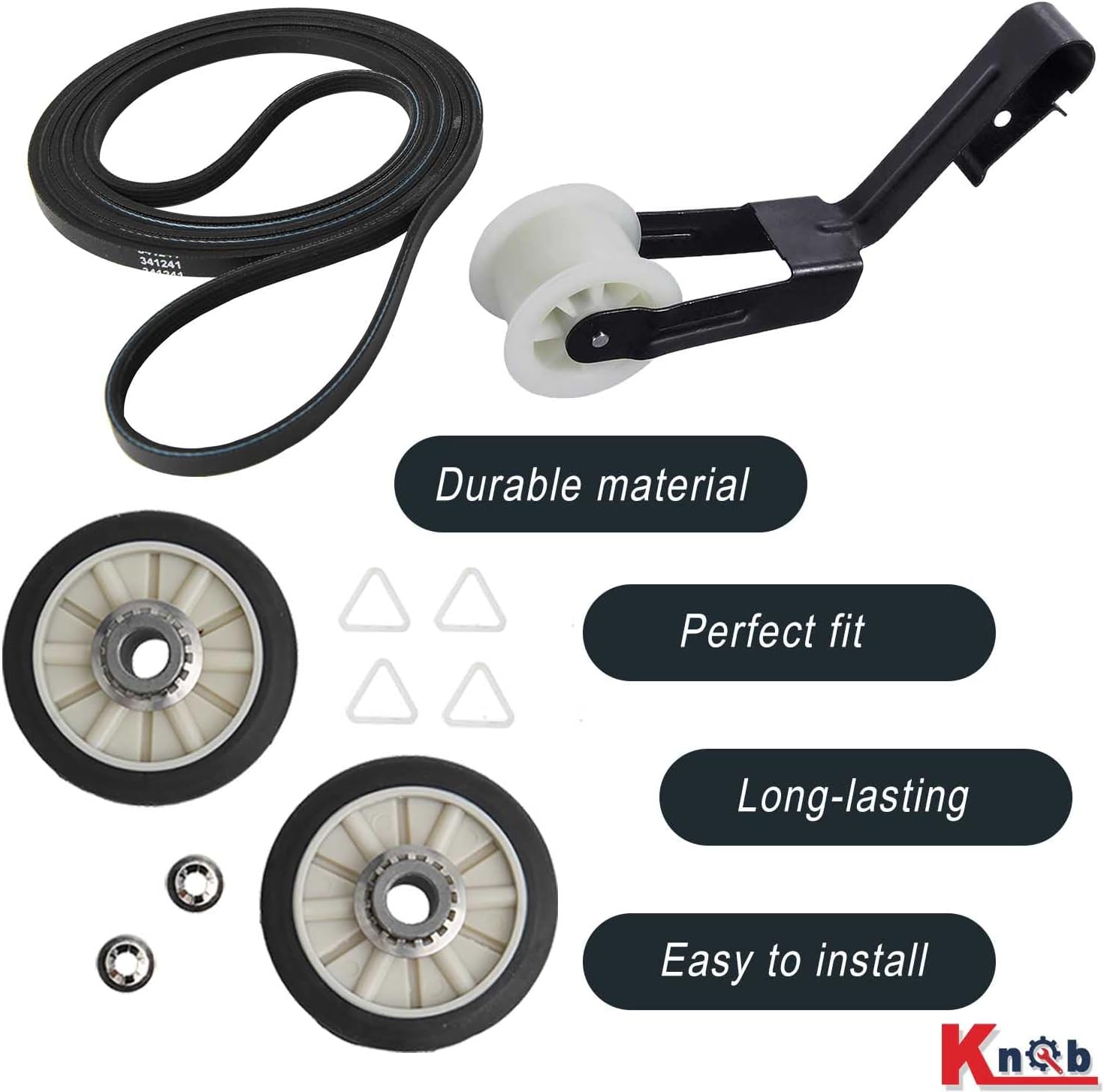 Dryer Repair Kit 4392065 with Belt, Drum Rollers, & Idler Pulley for Whirlpool, Kenmore, Roper, Inglis - Replaces 2014, 587636, 80046
