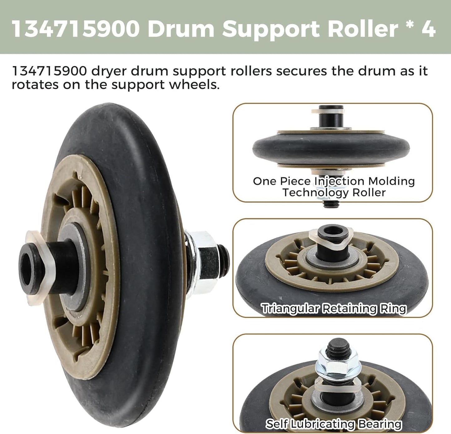 Dryer Repair Kit for Electrolux & Frigidaire - Includes Drum Support Rollers, Belt, and Idler Pulley - MOOTVGOO 134715900, 137315300, 134793500