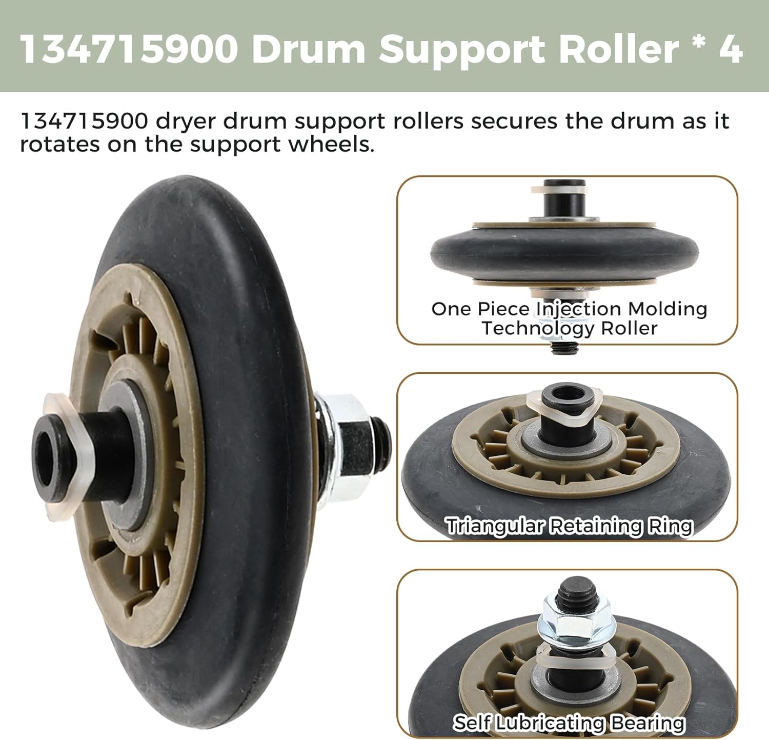 Dryer Repair Kit for Electrolux & Frigidaire - Includes Drum Support Rollers, Belt, and Idler Pulley - MOOTVGOO 134715900, 137315300, 134793500