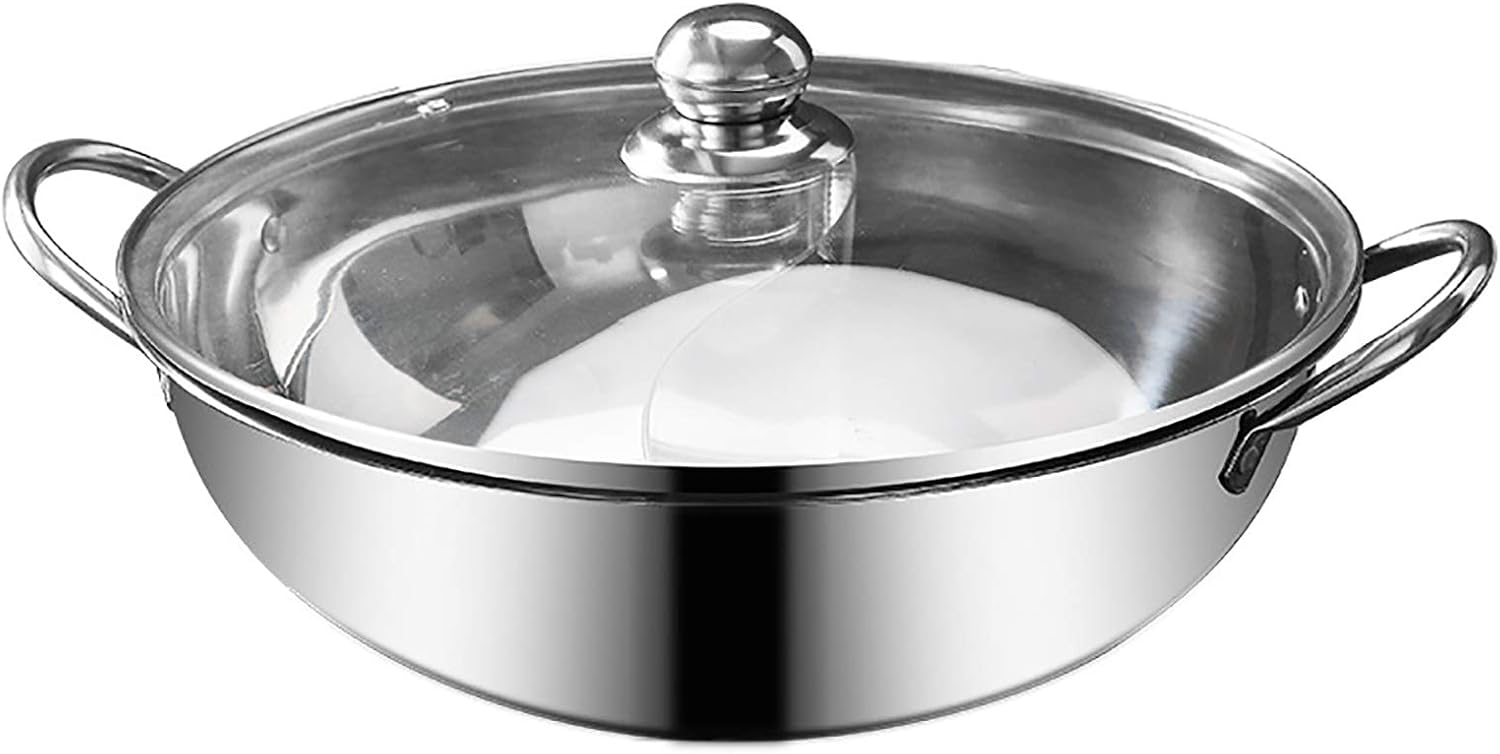 Dual-Sided Electric Hot Pot with Glass Lid, Stainless Steel, 30cm Diameter - Suitable for Induction, Gas, Electric, Ceramic - Leak-Resistant, Stylish Design
