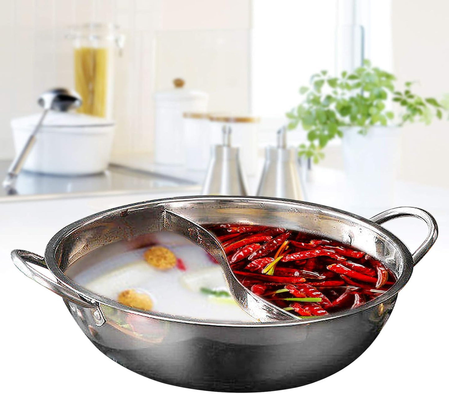 Dual-Sided Electric Hot Pot with Glass Lid, Stainless Steel, 30cm Diameter - Suitable for Induction, Gas, Electric, Ceramic - Leak-Resistant, Stylish Design
