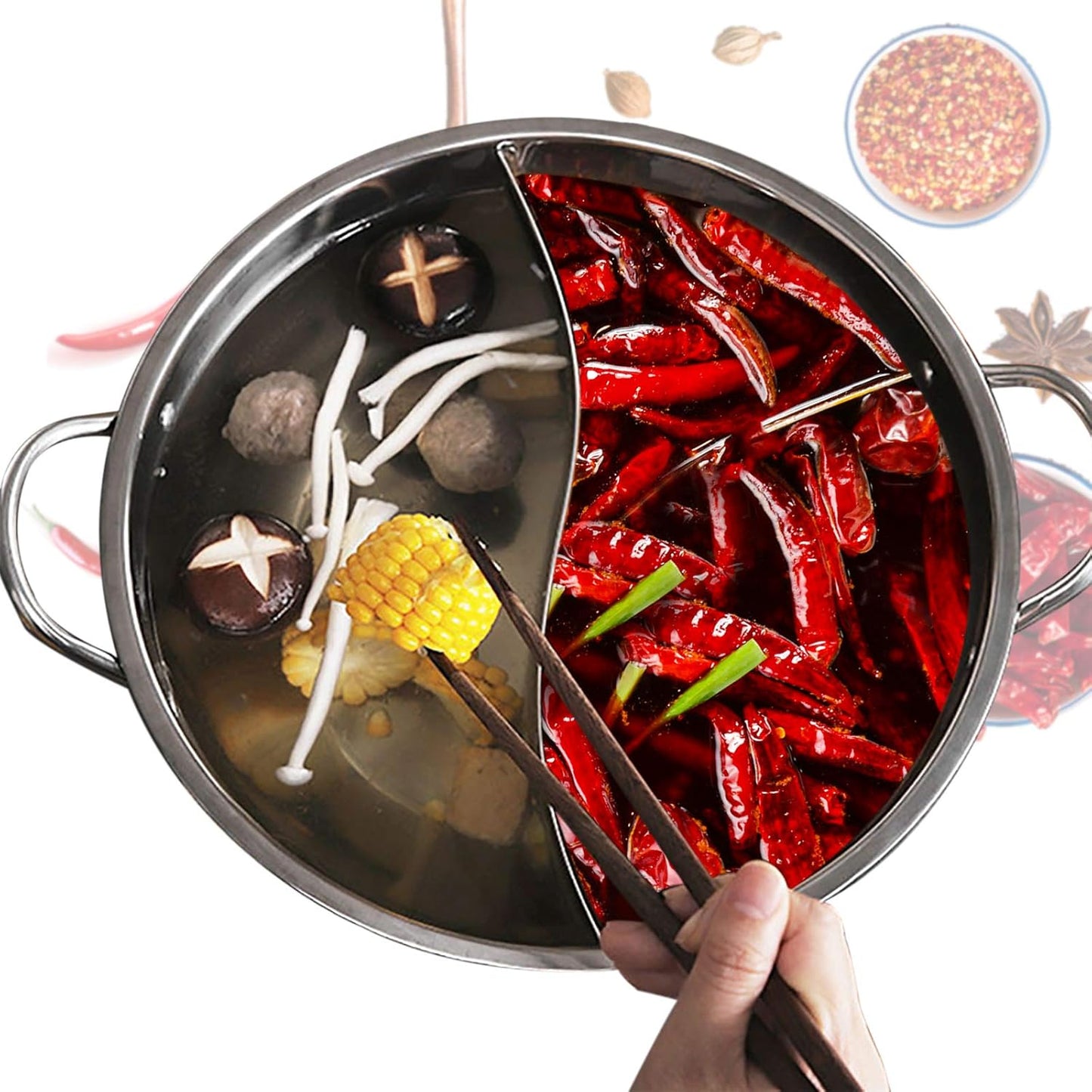 Dual-Sided Electric Hot Pot with Glass Lid, Stainless Steel, 30cm Diameter - Suitable for Induction, Gas, Electric, Ceramic - Leak-Resistant, Stylish Design