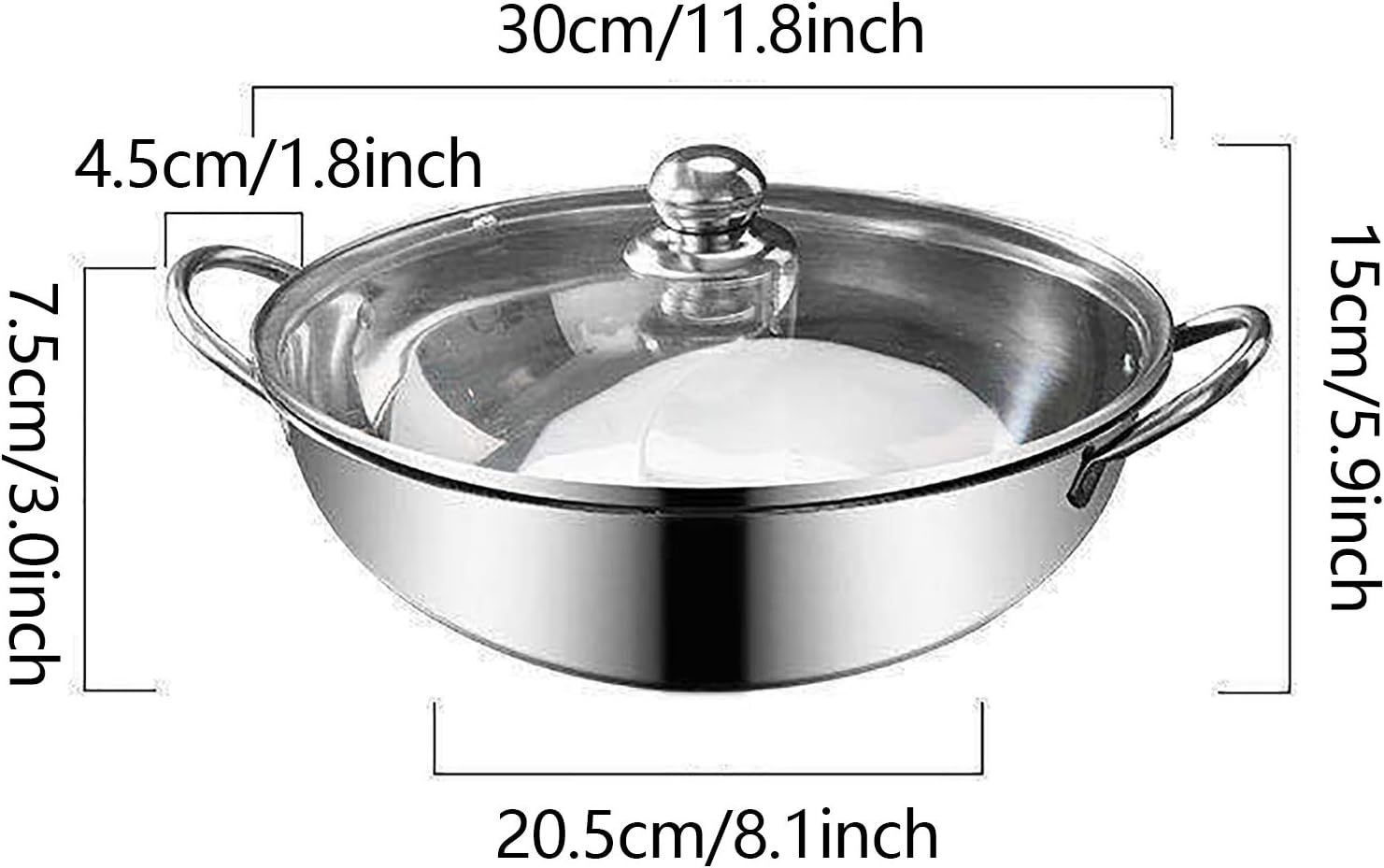 Dual-Sided Electric Hot Pot with Glass Lid, Stainless Steel, 30cm Diameter - Suitable for Induction, Gas, Electric, Ceramic - Leak-Resistant, Stylish Design