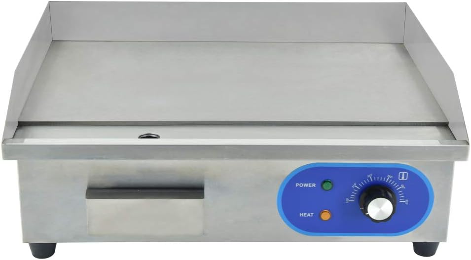 DULONG Stainless Steel Electric Griddle Flat Top Grill with Adjustable Thermostatic Control for Commercial Kitchen BBQ - 1500W 22