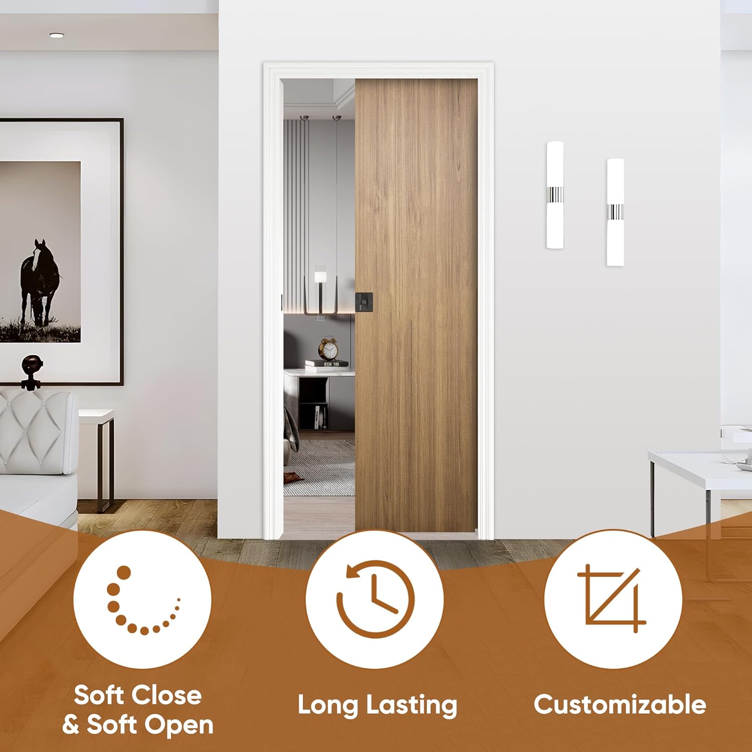 Durable 32"x80" Pocket Door Frame Kit with Soft-Close Mechanism for 24" to 32" Wide Doors - Easy Install & Durable Hardware