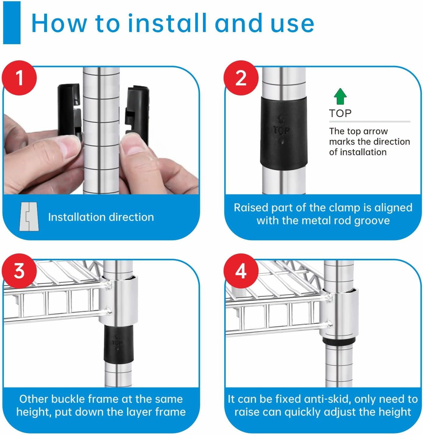 Durable Black Wire Shelf Lock Clips for 3/4" Pipe Shelving System - 24pcs (12 Pairs)
