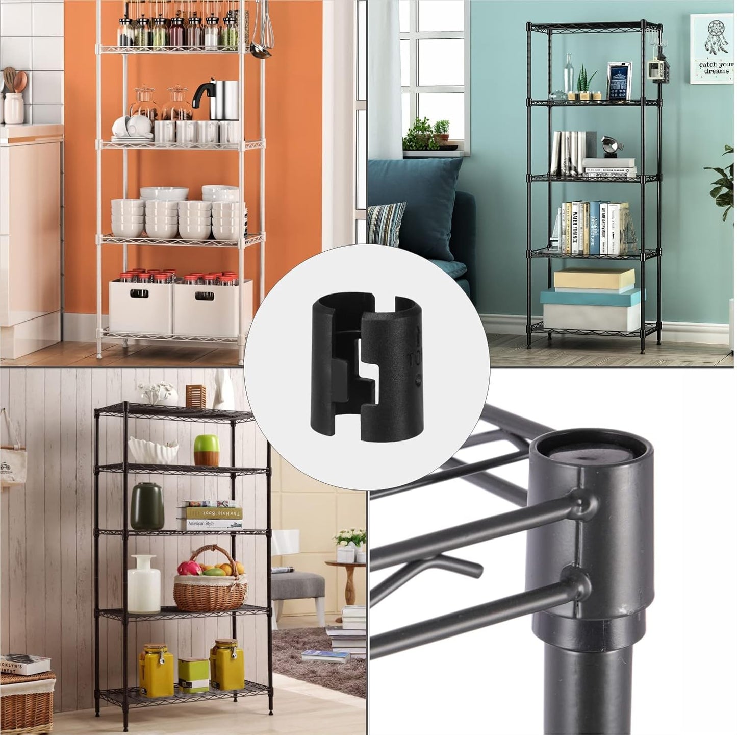 Durable Black Wire Shelf Lock Clips for 3/4" Pipe Shelving System - 24pcs (12 Pairs)