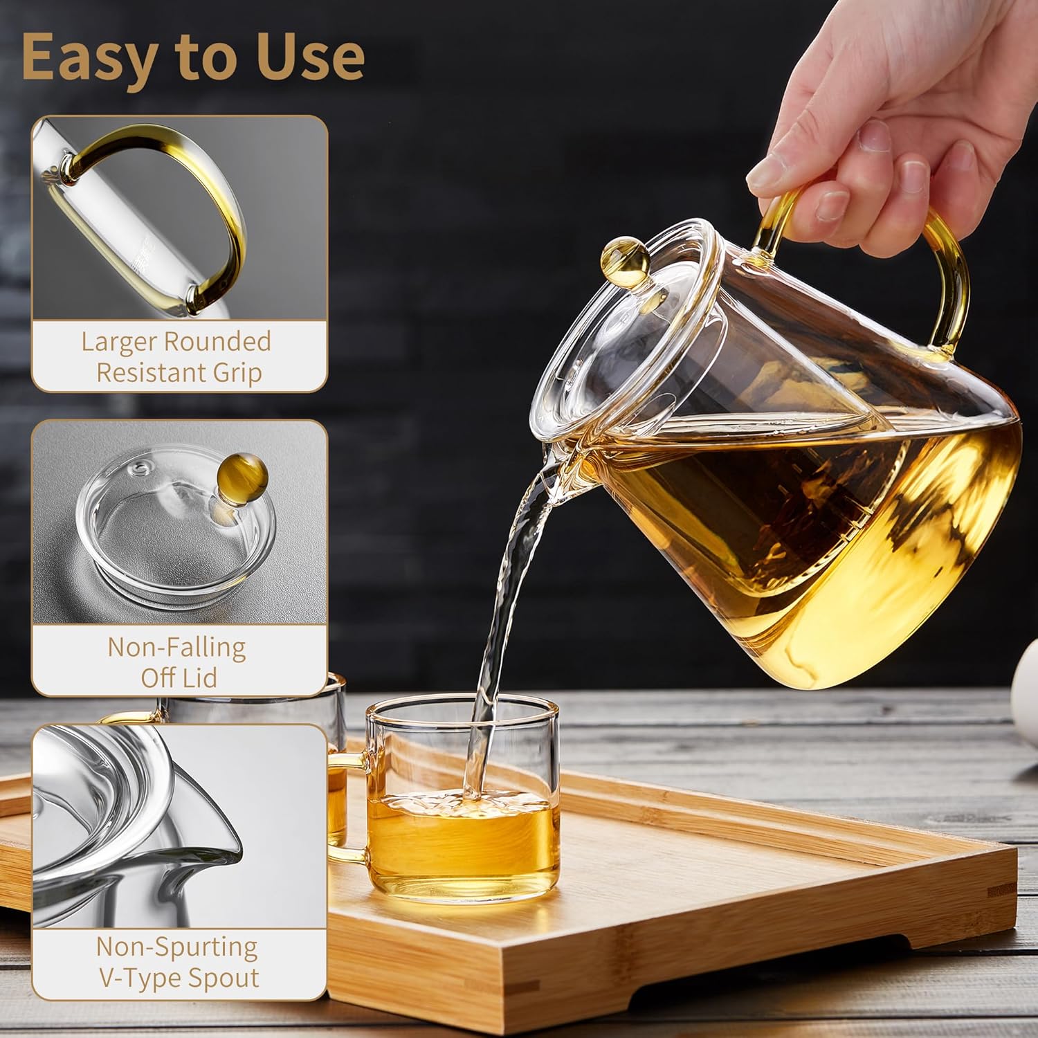 Durable Borosilicate Glass Teapot with Infuser, Heat-Resistant, 25 fl oz, Gas Stovetop Safe