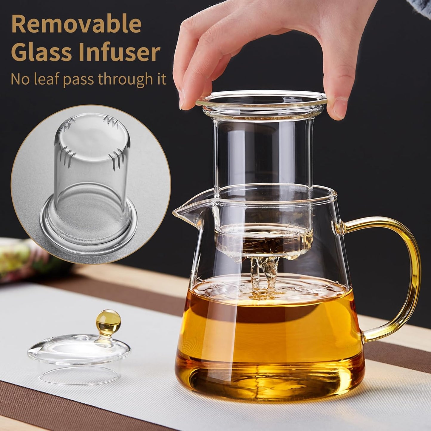 Durable Borosilicate Glass Teapot with Infuser, Heat-Resistant, 25 fl oz, Gas Stovetop Safe
