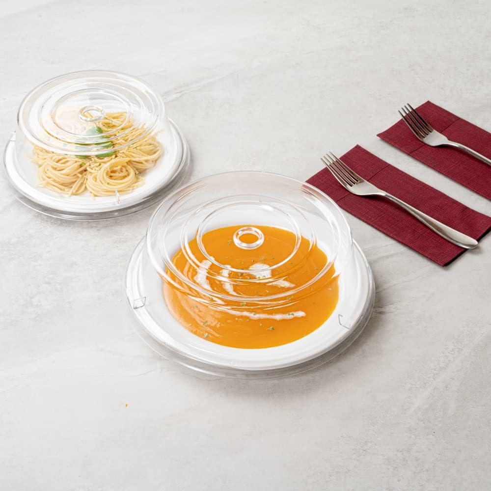 Durable Clear Plastic Cater Tek 10.2 Inch Plate Covers - Set of 10 Shatterproof Dish Covers for 10-Inch Plates - Dishwasher Safe & Heat Resistant up to 210F