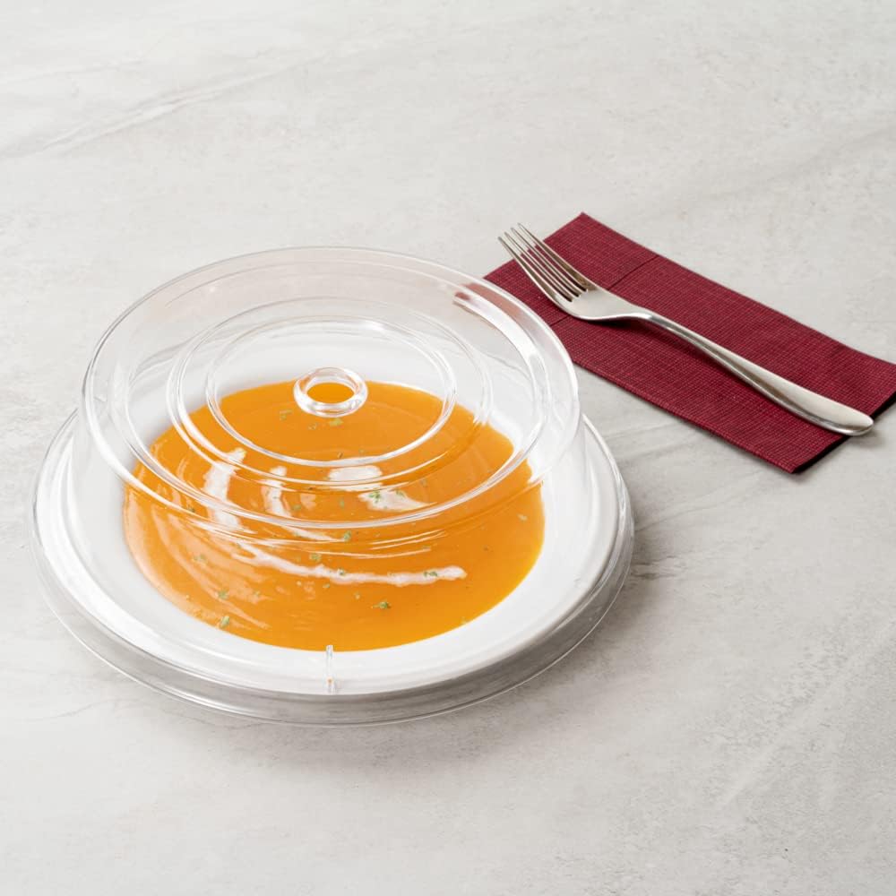 Durable Clear Plastic Cater Tek 10.2 Inch Plate Covers - Set of 10 Shatterproof Dish Covers for 10-Inch Plates - Dishwasher Safe & Heat Resistant up to 210F
