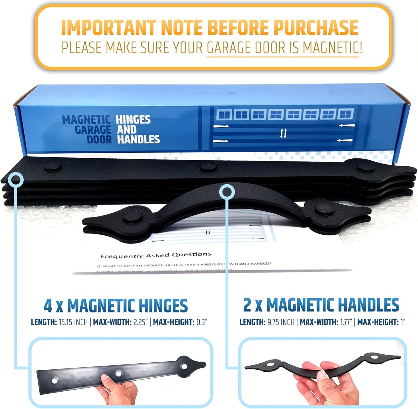 Durable Magnetic Garage Door Hardware Set - 2 Handles + 4 Hinges - Faux Accents Kit for Curb Appeal - Easy to Install & Secure Placement - WildKart