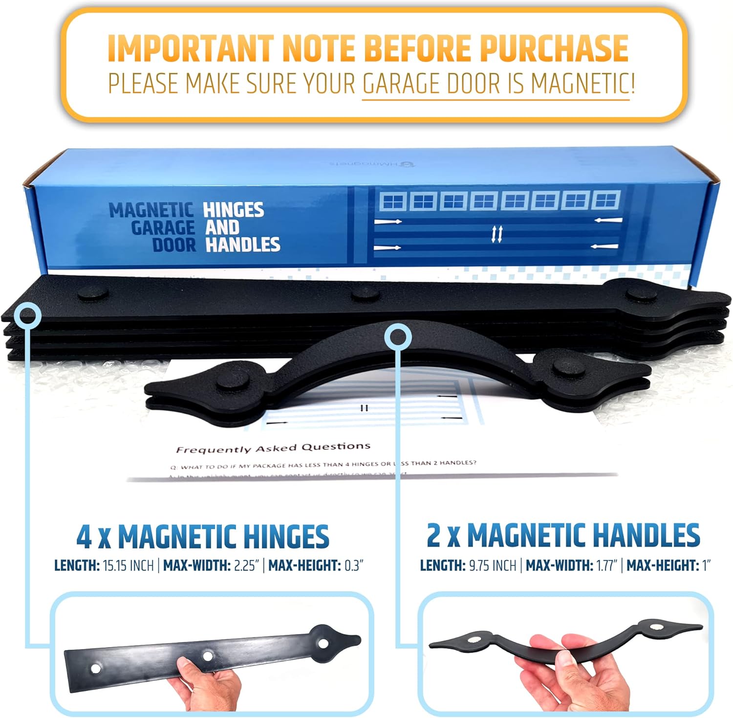 Durable Magnetic Garage Door Hardware Set - 2 Handles + 4 Hinges - Faux Accents Kit for Curb Appeal - Easy to Install & Secure Placement - WildKart