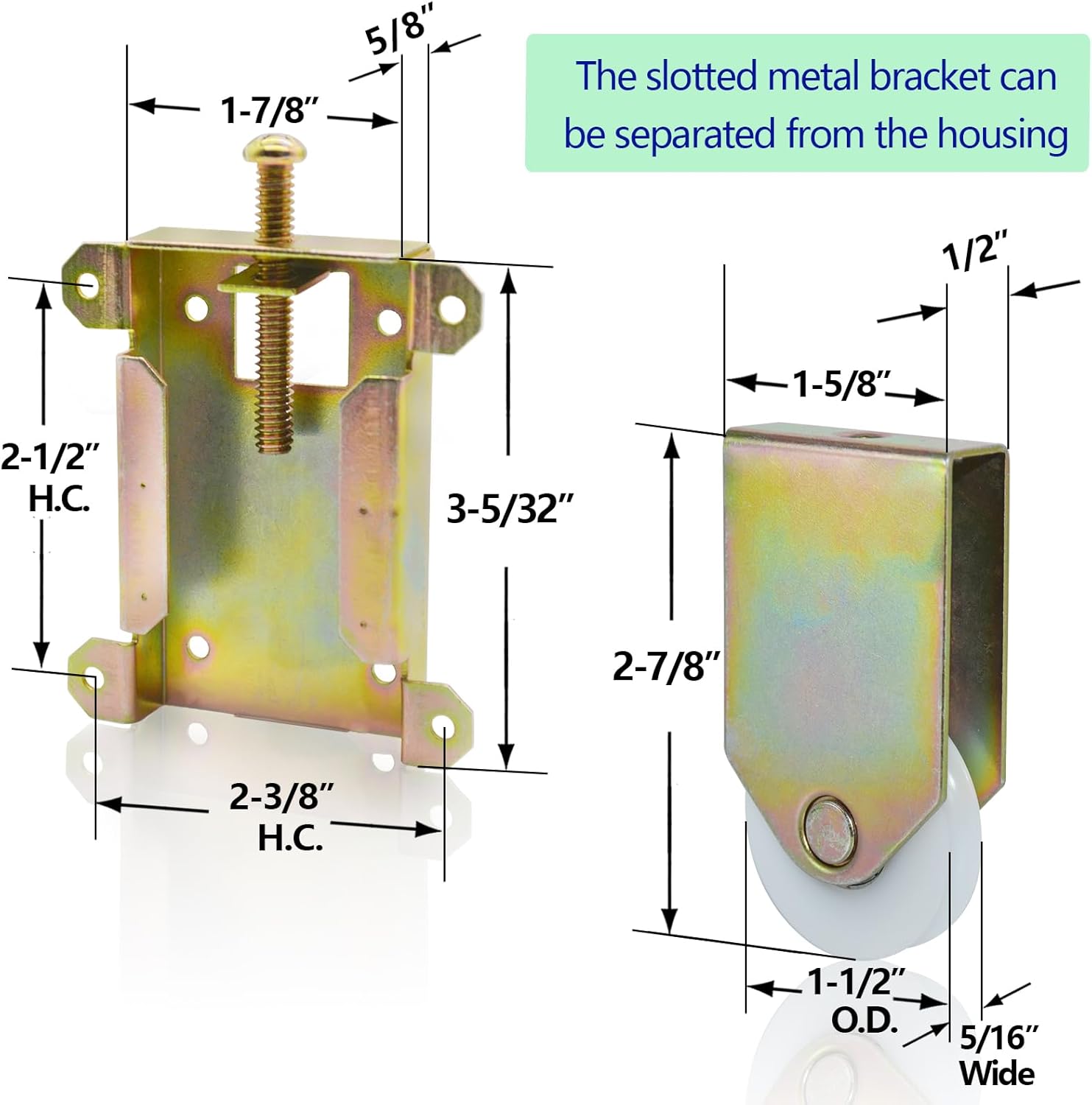 Durable POM Sliding Mirror Closet Door Rollers Replacement for Contractors Part #W8020C, 1-1/2" Concaved Ball Bearing Wheel, 2 Pack - WildKart