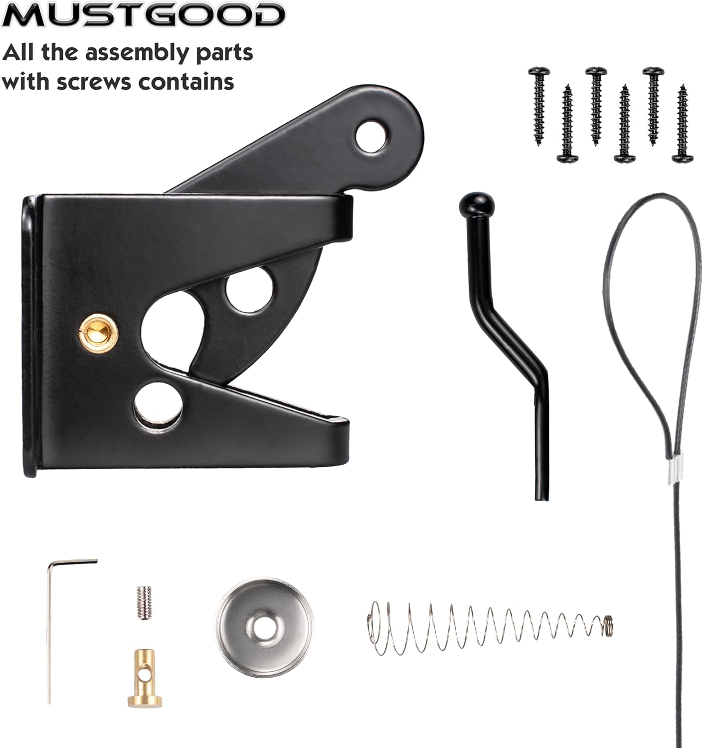 Durable Self-Locking Gate Latch with Stainless Steel Cable Pull for Wood, Vinyl, Aluminum, and Iron Gates