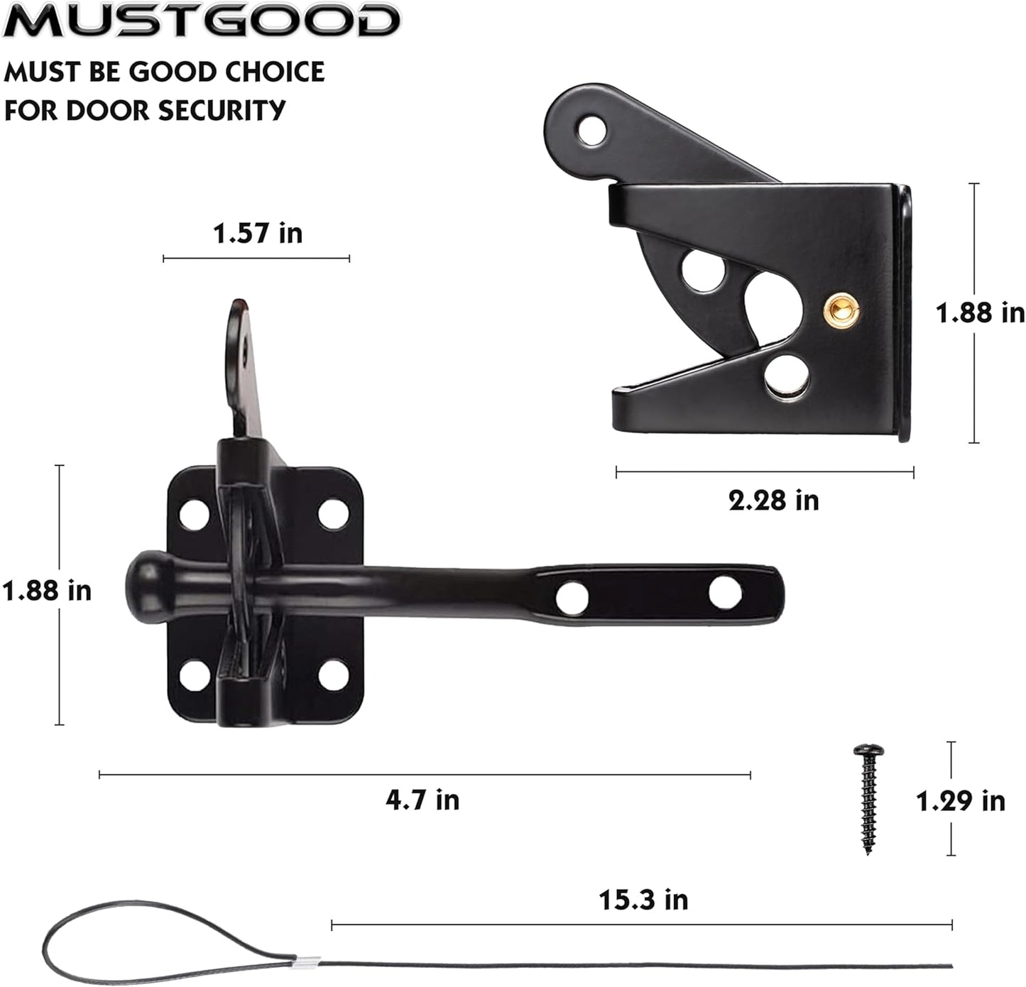 Durable Self-Locking Gate Latch with Stainless Steel Cable Pull for Wood, Vinyl, Aluminum, and Iron Gates