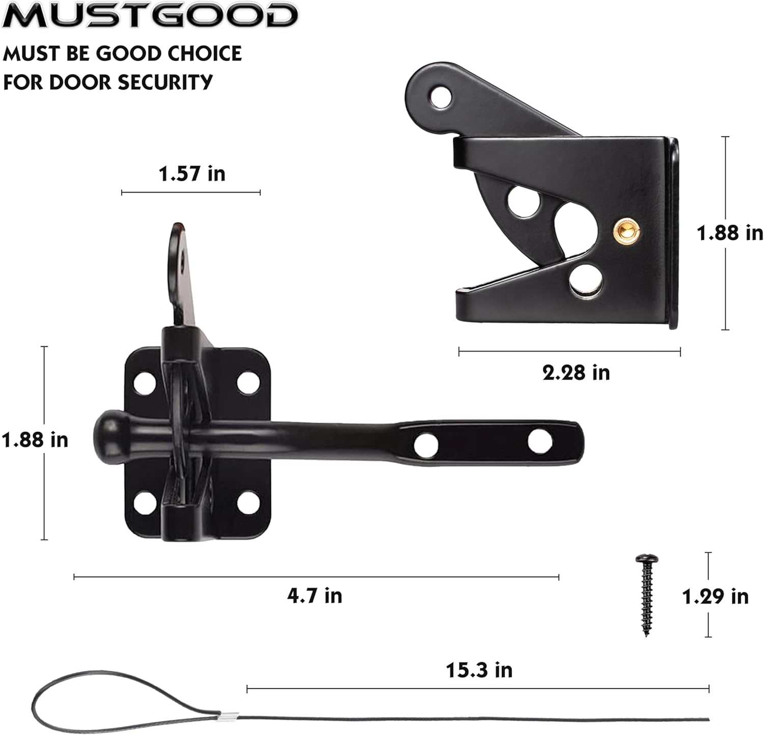 Durable Self-Locking Gate Latch with Stainless Steel Cable Pull for Wood, Vinyl, Aluminum, and Iron Gates