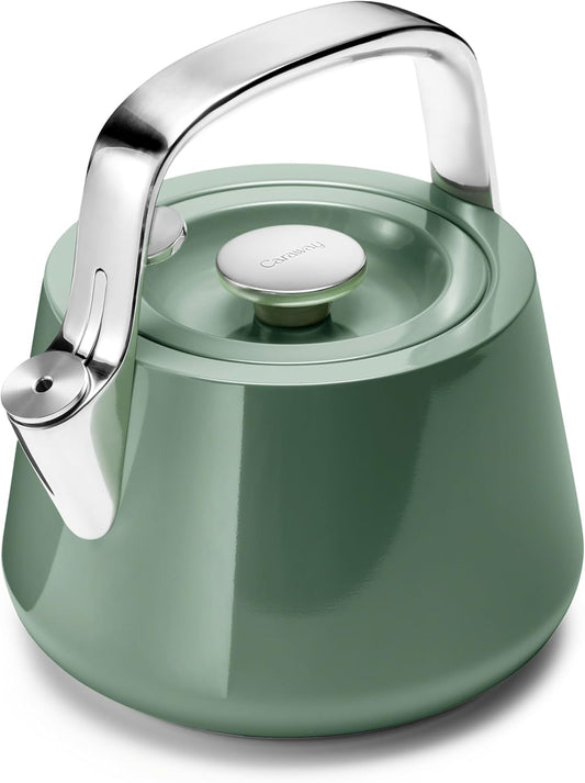 Durable Stainless Steel 2 Quart Whistling Tea Kettle - Fast Boiling Stovetop Pot - Non-Toxic, PTFE & PFOA Free - Sage Green with Pot Holder