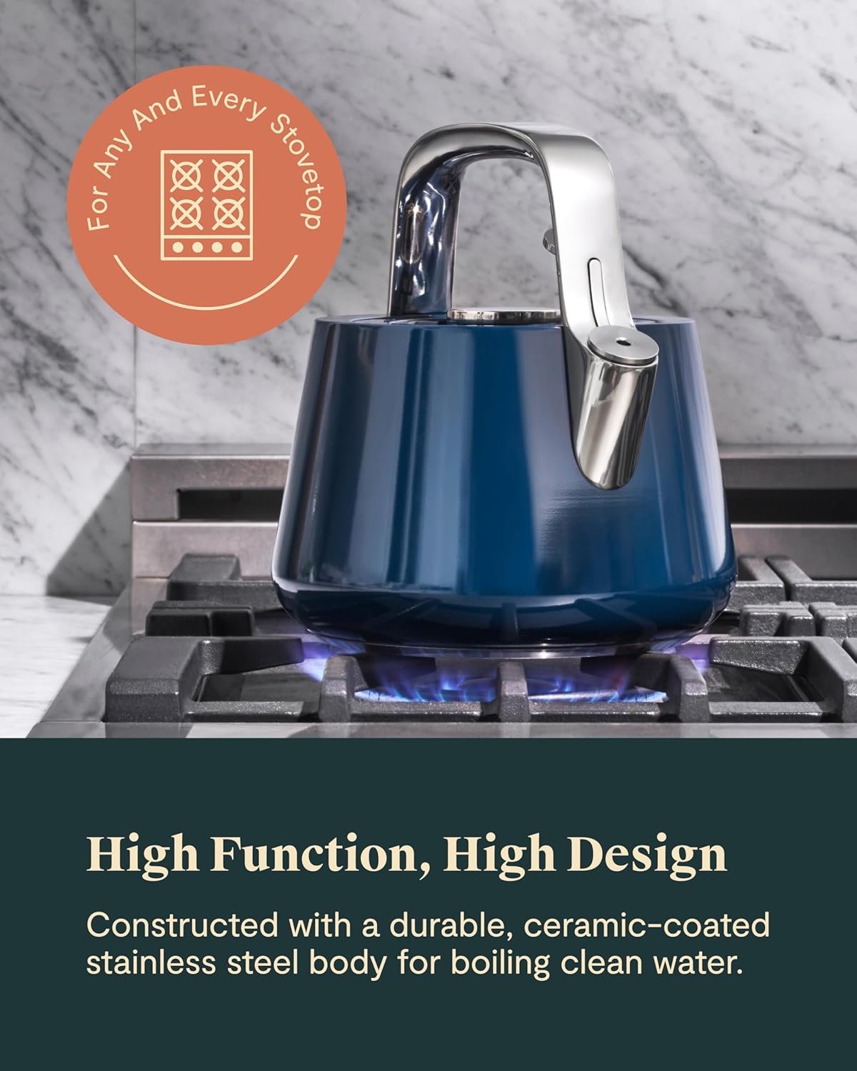 Durable Stainless Steel 2 Quart Whistling Tea Kettle - Fast Boiling Stovetop Pot - Non-Toxic, PTFE & PFOA Free - Sage Green with Pot Holder