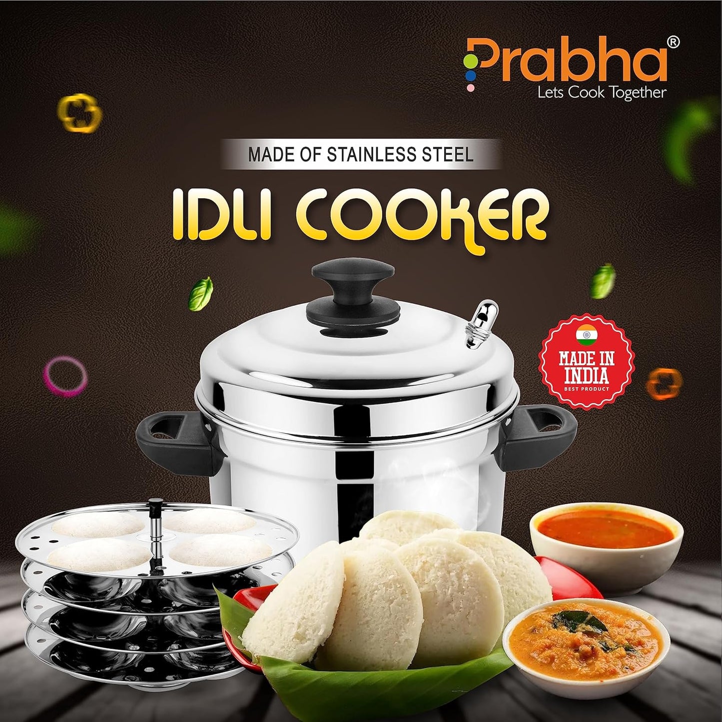 Durable Stainless Steel Idli Maker & Rice Cooker - Fast Heating, 4 Plate Capacity