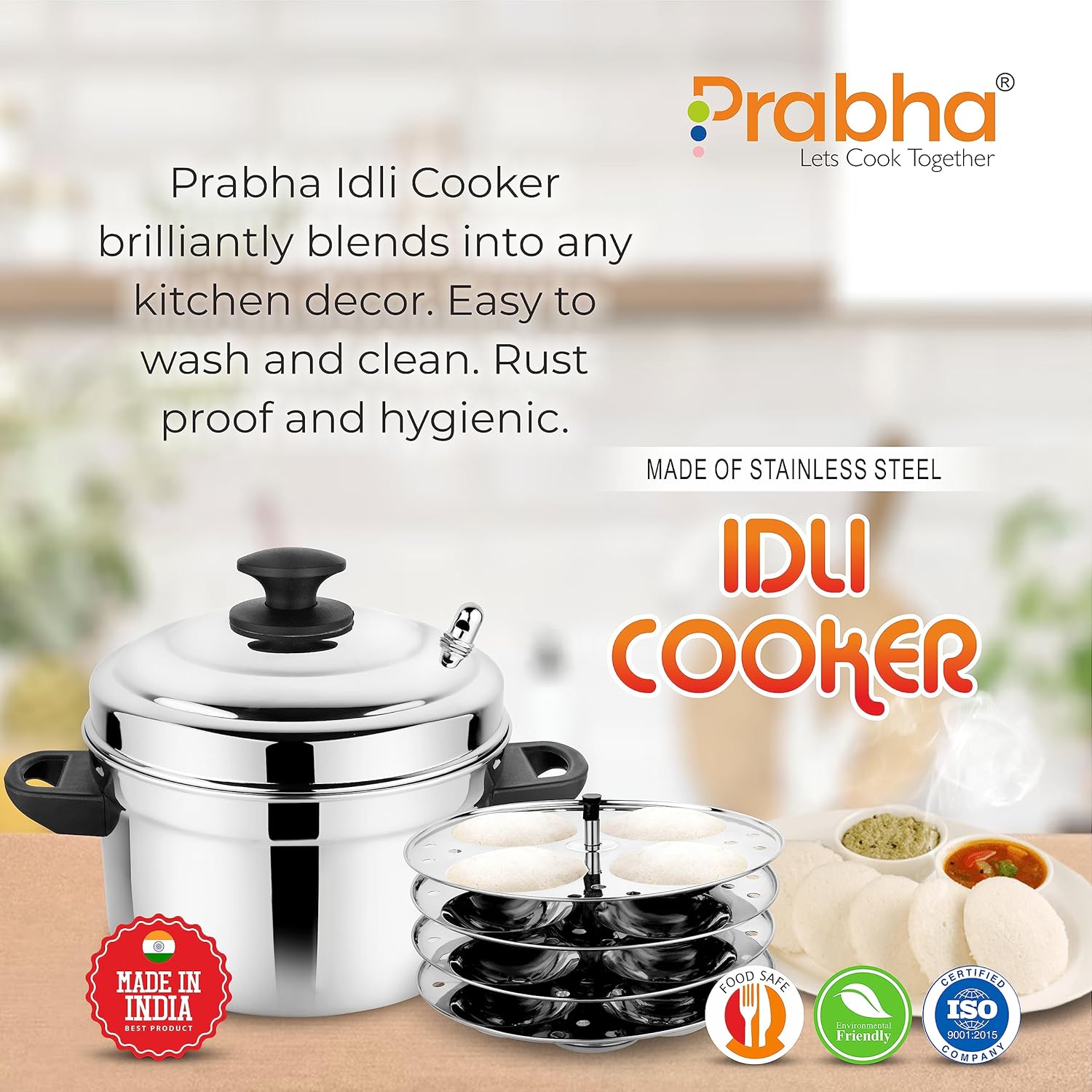 Durable Stainless Steel Idli Maker & Rice Cooker - Fast Heating, 4 Plate Capacity