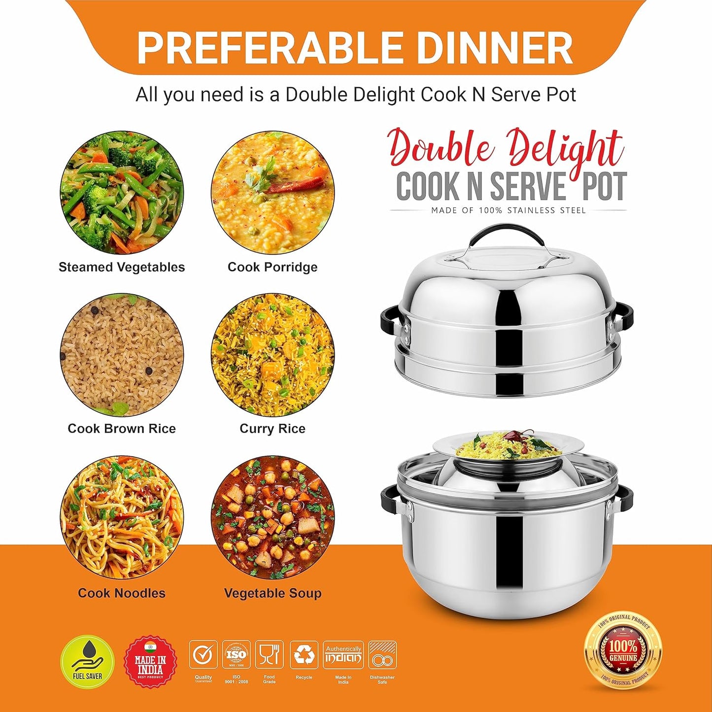 Durable Stainless Steel Idli Maker & Rice Cooker - Fast Heating, 4 Plate Capacity