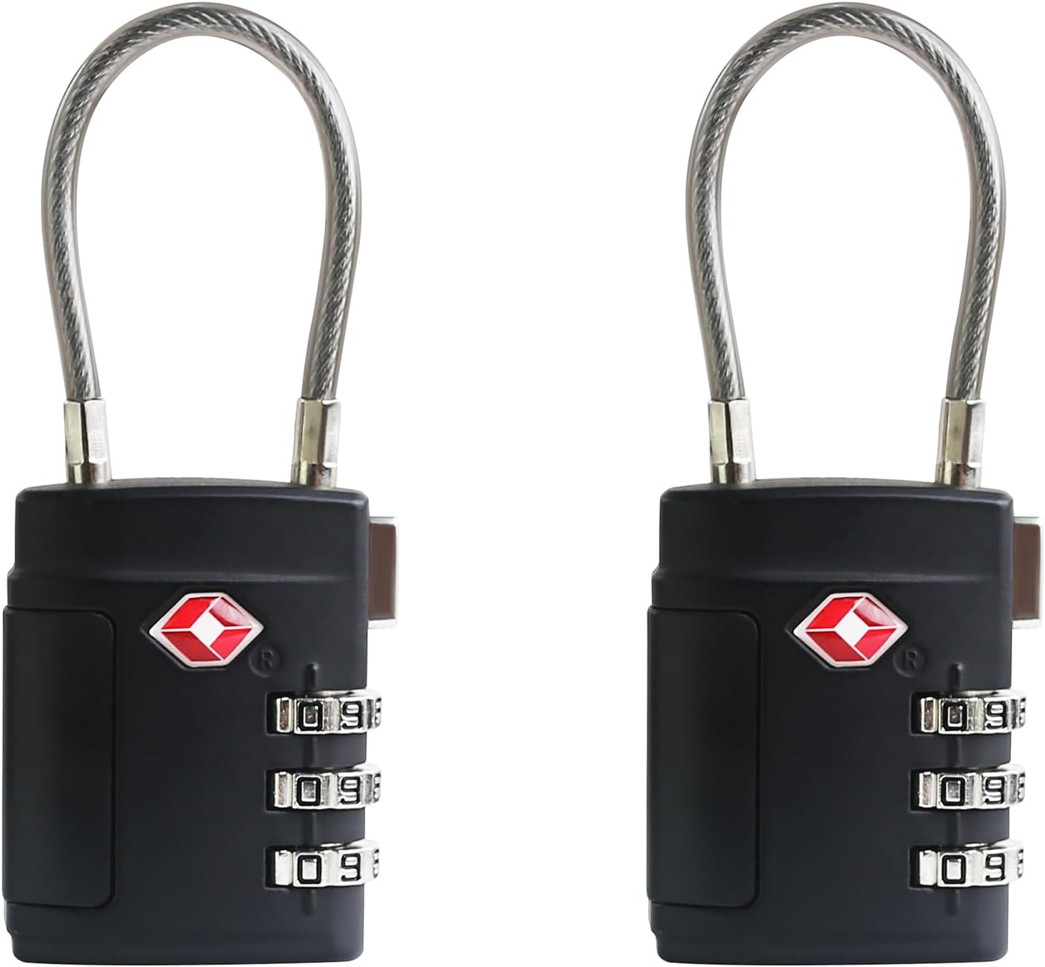 Durable TSA Approved Combination Lock with Cable for Suitcases, Backpacks, Gym Lockers - Travel Essential Security (Black)