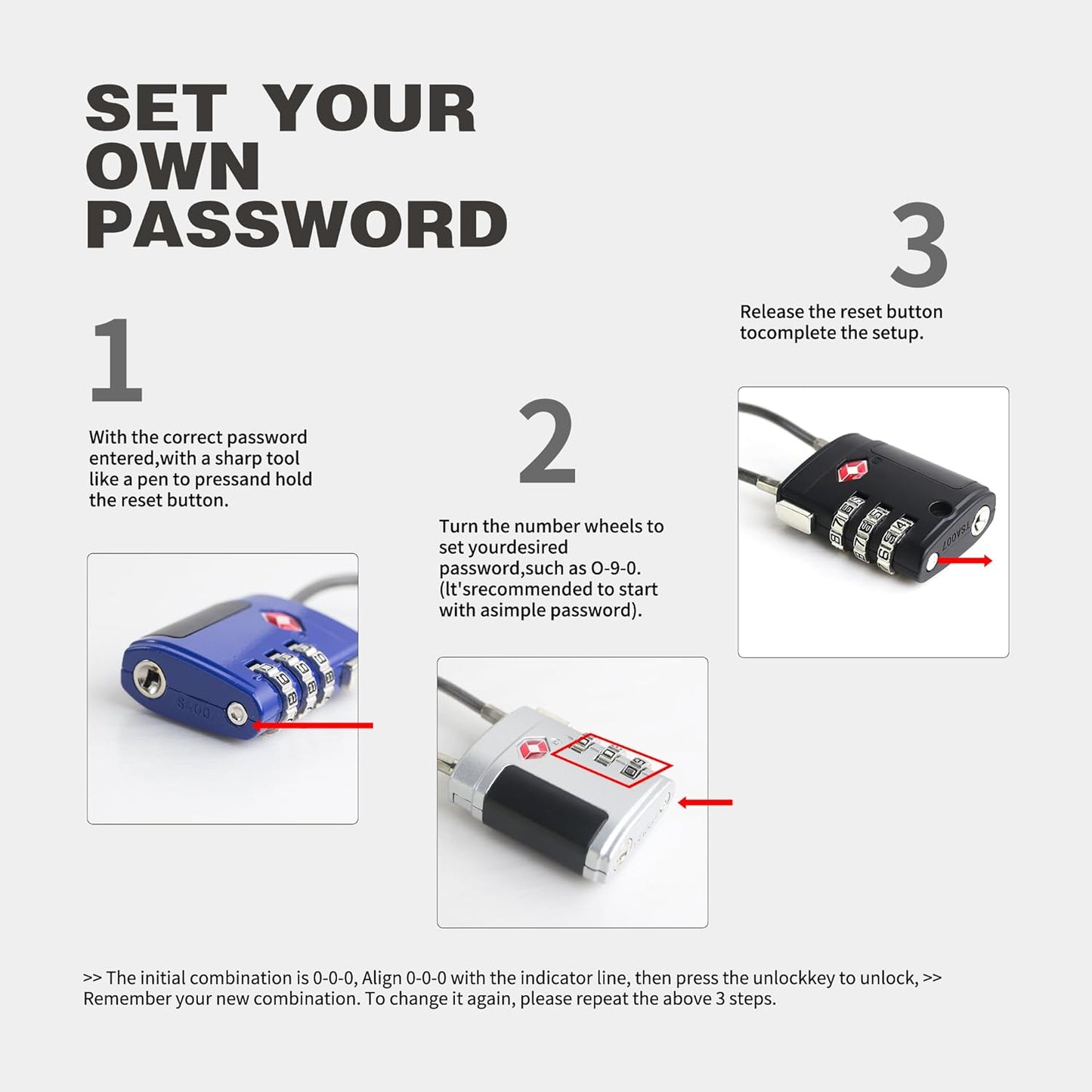 Durable TSA Approved Combination Lock with Cable for Suitcases, Backpacks, Gym Lockers - Travel Essential Security (Black)