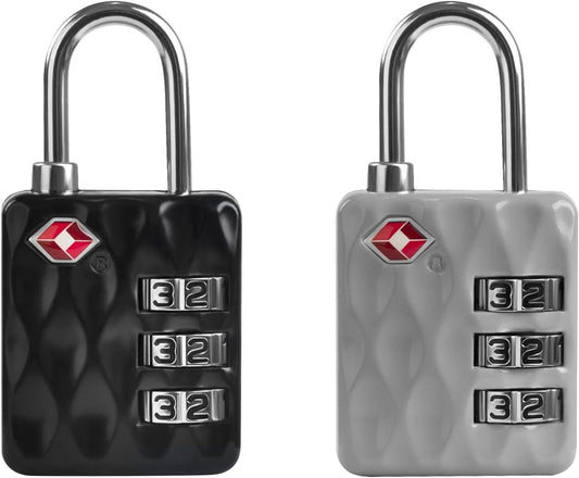 Durable TSA-Approved Combination Padlock for Travel - Resettable Compact Lock for Luggage, Suitcase, Gym Locker - Black+Gray Combo Lock