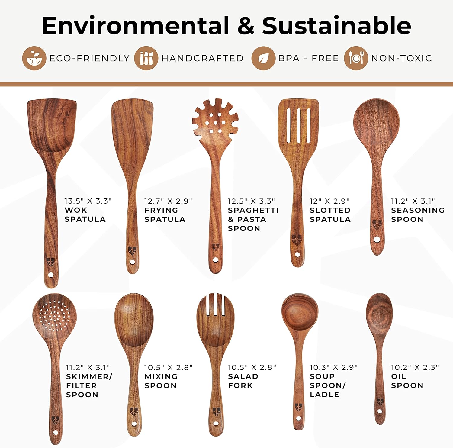 Durable Wooden Ladles & Spoons Set for Nonstick Cookware - Heat Resistant Utensils for Cooking, Serving, Stirring - High Quality Wood Utensil Set