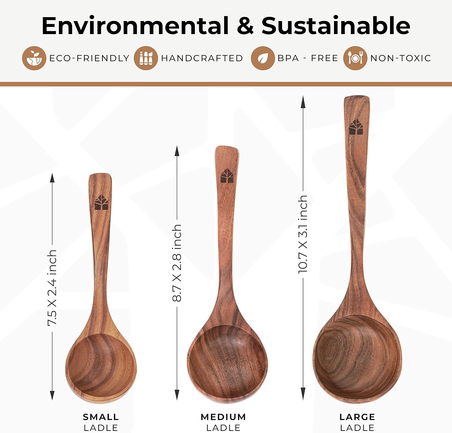 Durable Wooden Ladles & Spoons Set for Nonstick Cookware - Heat Resistant Utensils for Cooking, Serving, Stirring - High Quality Wood Utensil Set