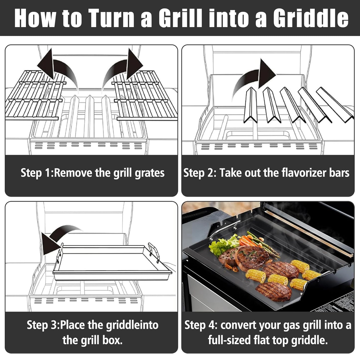 Dyna Glo Grill Parts DGF493BNP DGH474CRP Griddle Inserts - Carbon Steel Flat Top Griddle for DGB494SPB DGB495SDP-D DGB495SPD