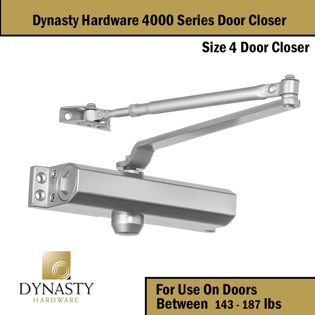 Dynasty Hardware Commercial Grade Size 4 Spring Hydraulic Automatic Door Closer - Series 4000, Sprayed Aluminum Finish