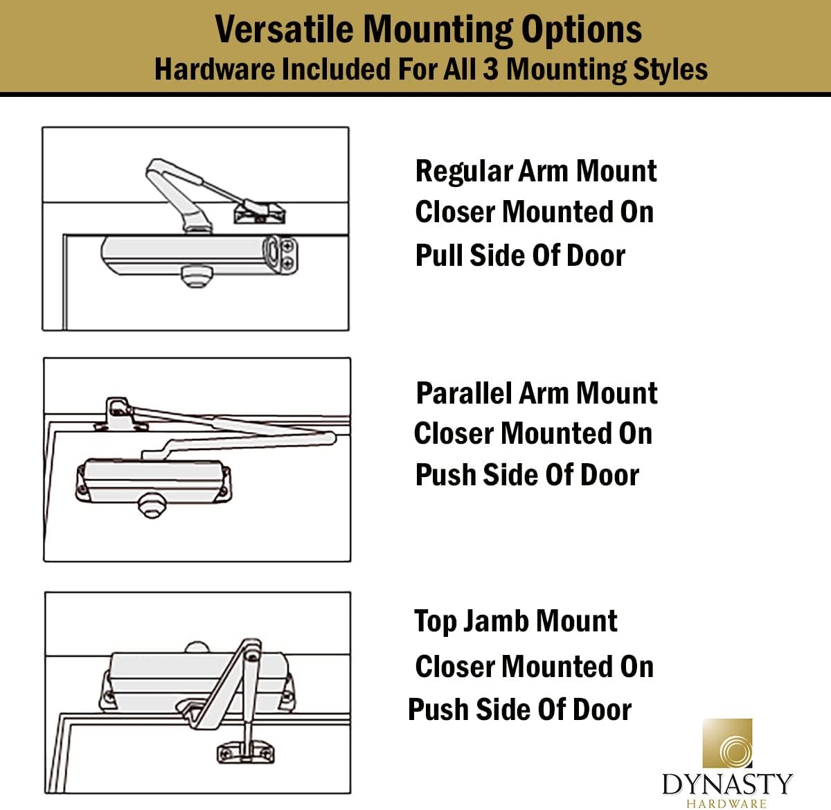 Dynasty Hardware Door Closer Heavy Duty Commercial Grade Hydraulic Adjustable Spring Door Closer Series 4401 Meets ADA Sprayed Aluminum Finish - WildKart