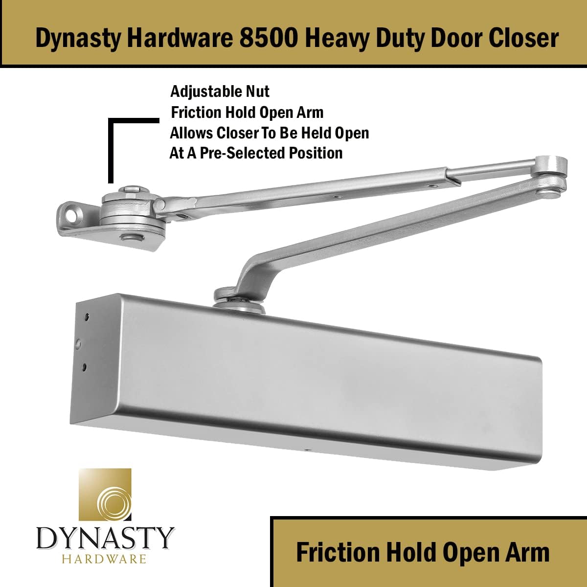 Dynasty Hardware Series 8500-HO Hold Open Door Closer - Heavy Duty Commercial Grade Hydraulic Spring Closer - Sprayed Aluminum Finish